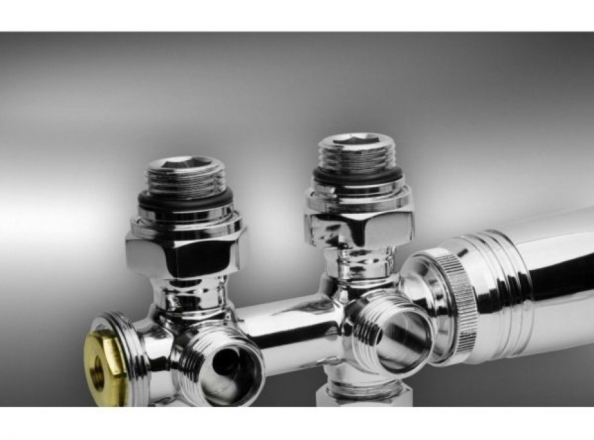 Universele chrome radiator-aansluitset (midden-onder-recht) onderblokset