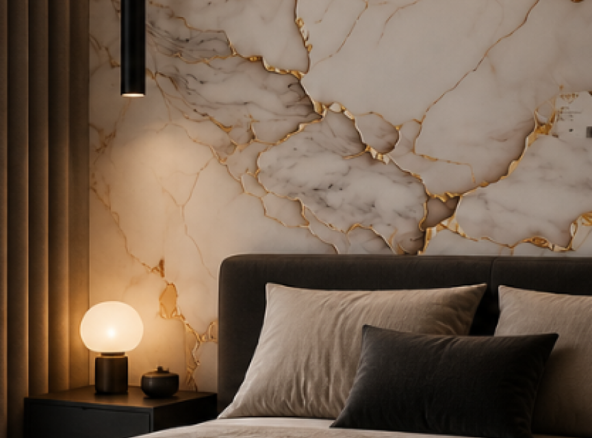 Oppio €67 PER PANEEL - 120x280x0,3 cm - PVC Wandpaneel Fantasy Gold - Hoogglans