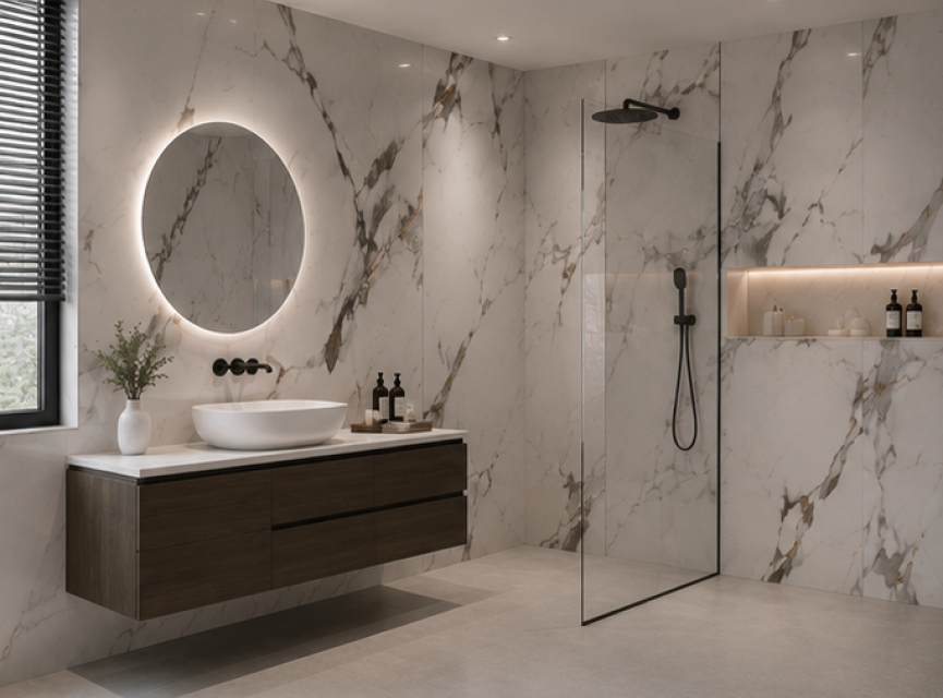 Oppio €49 PER PANEEL - PVC Wandpaneel Calacatta Gold Hoogglans - 120x280x0,3 cm