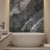 Oppio €69 PER PANEEL - PVC Wandpaneel Grijs Steen Marmerlook Hoogglans - 120x280x0,3 cm