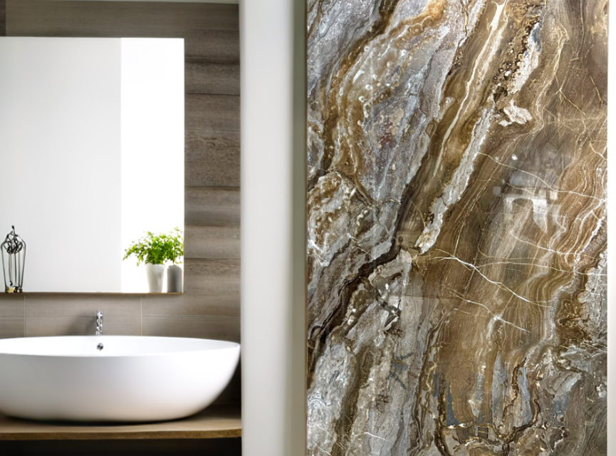 Oppio €67 PER PANEEL - PVC Wandpaneel Milos Bruin Hoogglans - 120x280x0,3 cm