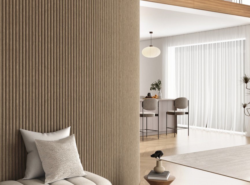 RONDE LATTEN - WALNOOT Eiken akoestische wand panelen lattenwand met Vilt