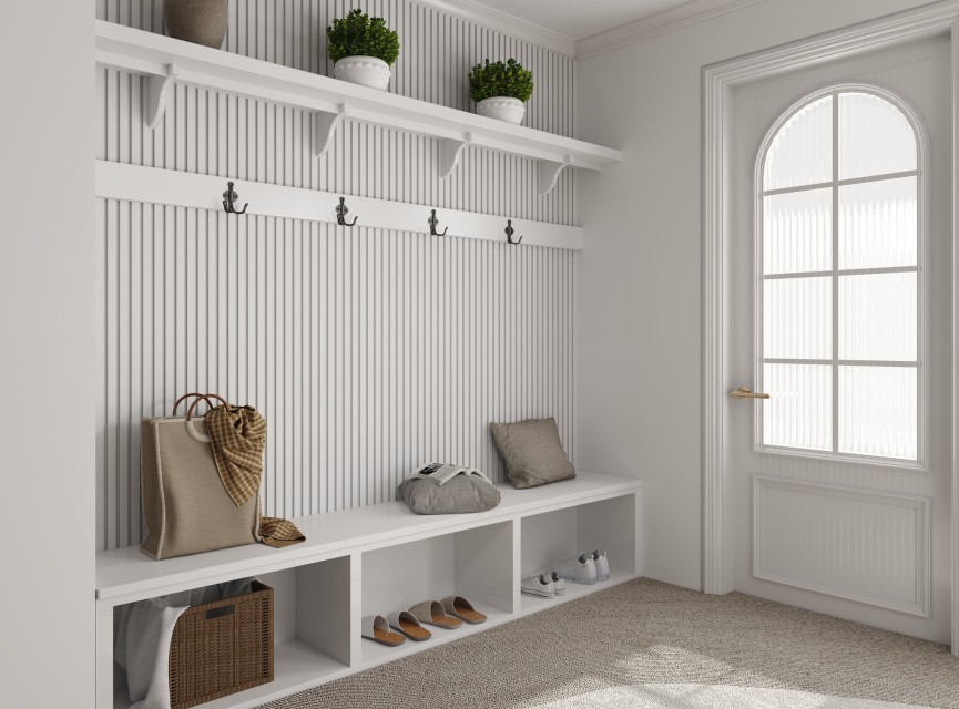 €37 PER PANEEL - 260x60 cm Wit Akoestische wand panelen lattenwand met Witte Vilt
