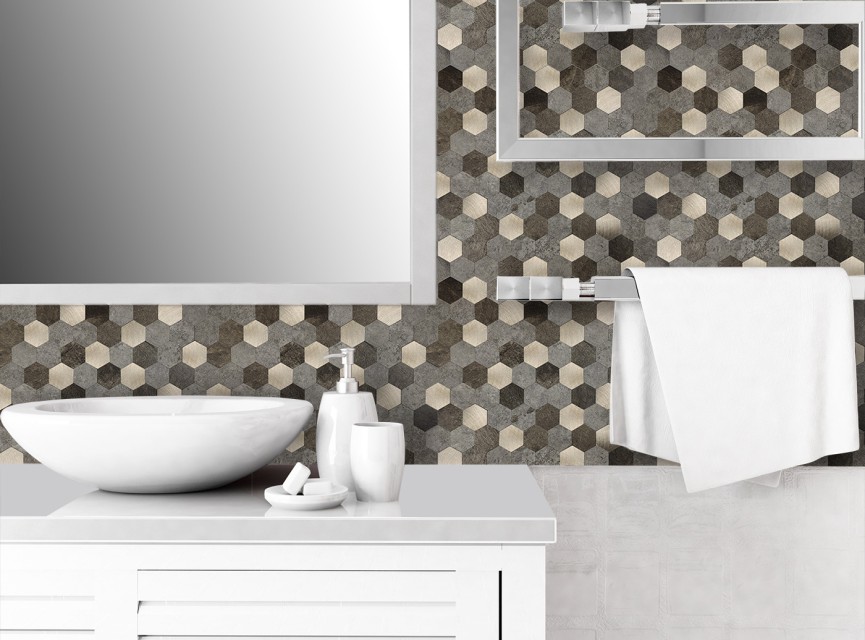 Oppio XL Bruin-Koper MIX HEXAGON - Zelfklevend Mozaiek 288x280x4mm