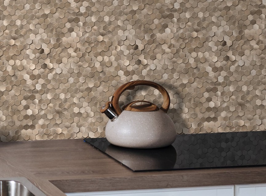 Oppio Geborsteld MINI Hexagon Bronce - Zelfklevend Mozaiek 308x298x4mm