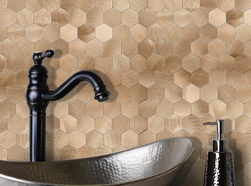 Oppio XL Geborsteld Brons HEXAGON - Zelfklevend Mozaiek 291x286x4mm