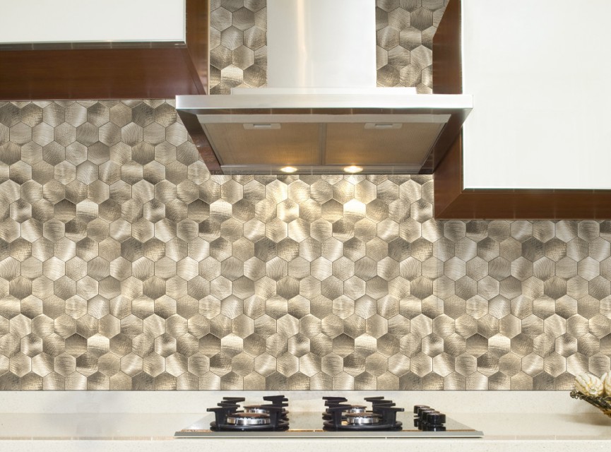 Oppio XL Geborsteld Goud HEXAGON - Zelfklevend Mozaiek 290x288mm