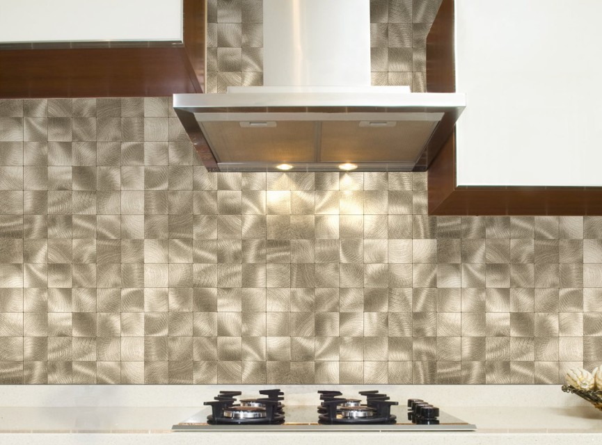 Oppio XL Geborsteld Goud - Grote blokken - Zelfklevend Mozaiek 305x305x4mm