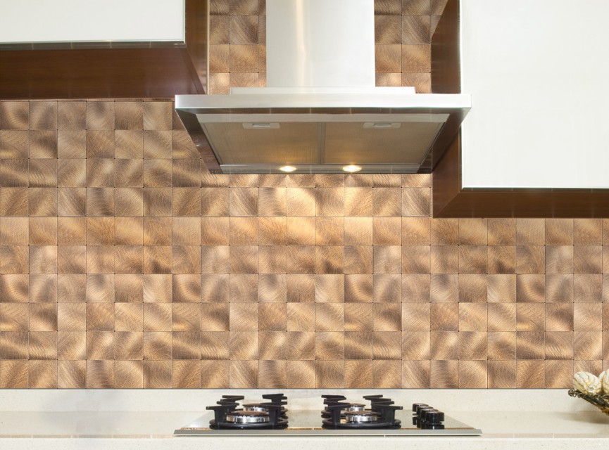 Oppio XL Geborsteld Brons - Grote blokken - Zelfklevend Mozaiek 305x305x4mm