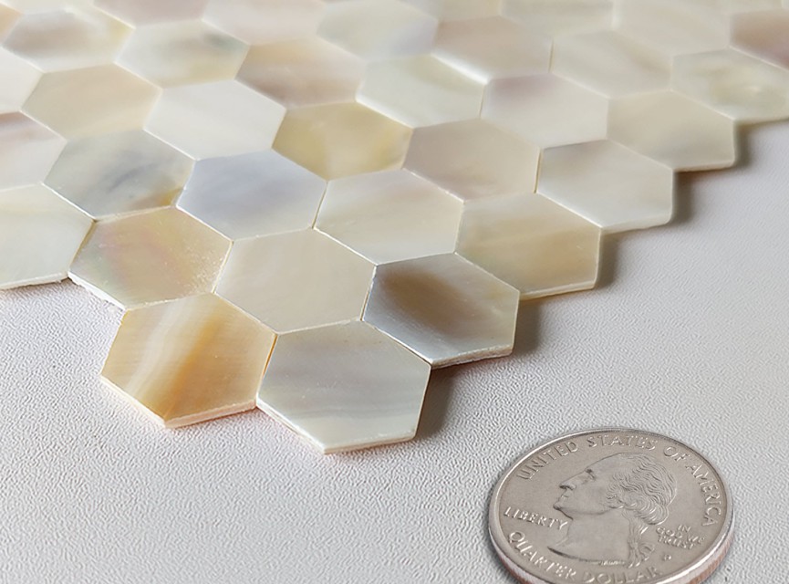 Oppio SHELL Tiles - Mother of PEARL HEXAGON wit - Zelfklevend Mozaiek 305x305x3.3mm