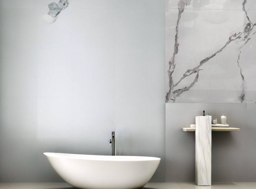 €49 PER PANEEL - 120x280x0,3 cm - PVC Wandpaneel Calacatta Marmer Wit / Grijs Hoogglans