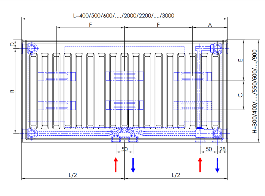 50x100 cm Type 11 - 1009 Watt - ECA Paneelradiator Compact 8 geribbelde voorzijde - Mat Zwart (Ral 9005)