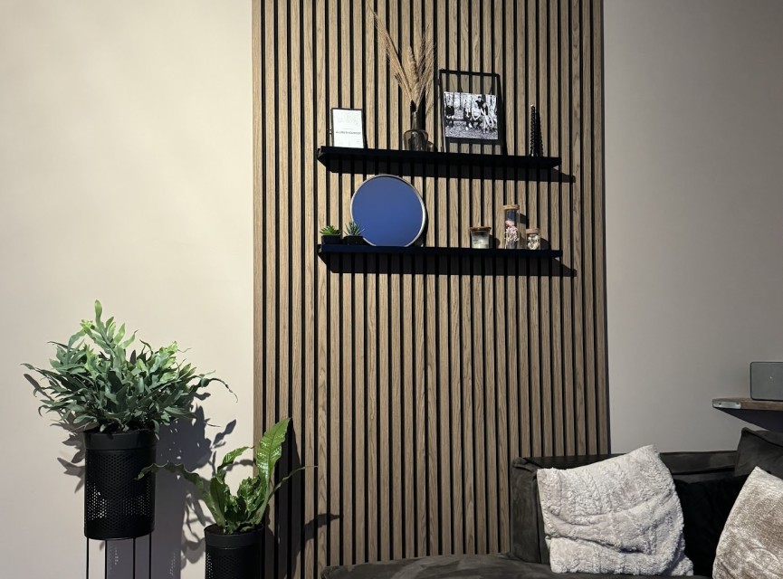 €37 Per Paneel - SUPERMAT 60x260 cm LICHT WALNOOT Eiken akoestische wand panelen lattenwand met Vilt