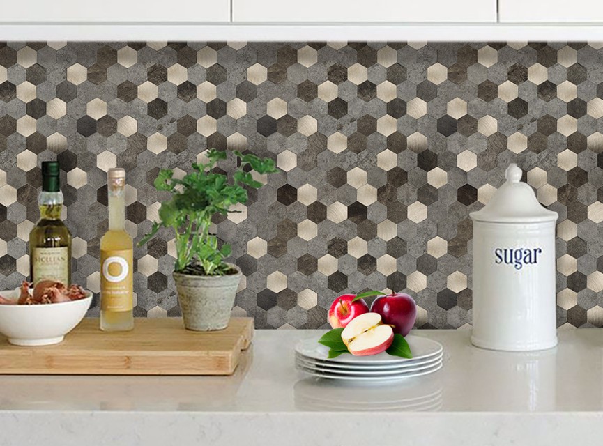 Oppio XL Bruin-Koper MIX HEXAGON - Zelfklevend Mozaiek 288x280x4mm