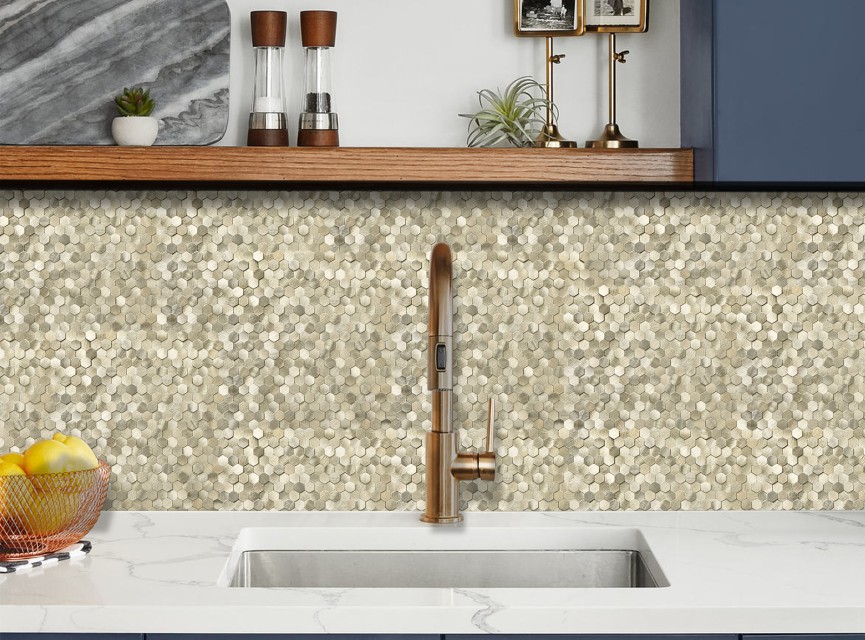 Oppio Geborsteld MINI Hexagon Goud - Zelfklevend Mozaiek 308x298x4mm