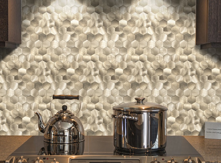 Oppio XL Geborsteld Goud HEXAGON - Zelfklevend Mozaiek 290x288mm