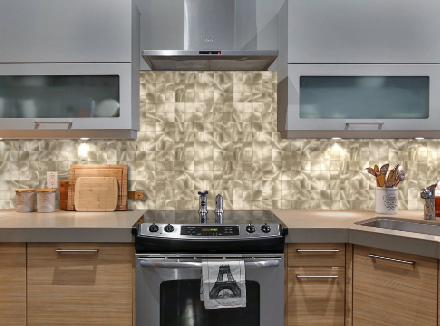 Oppio XL Geborsteld Goud - Grote blokken - Zelfklevend Mozaiek 305x305x4mm