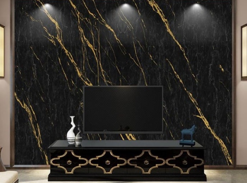 Oppio €67 PER PANEEL - PVC Wandpaneel Ceasar Black / Zwart Goud Hoogglans - 120x280x0,3 cm