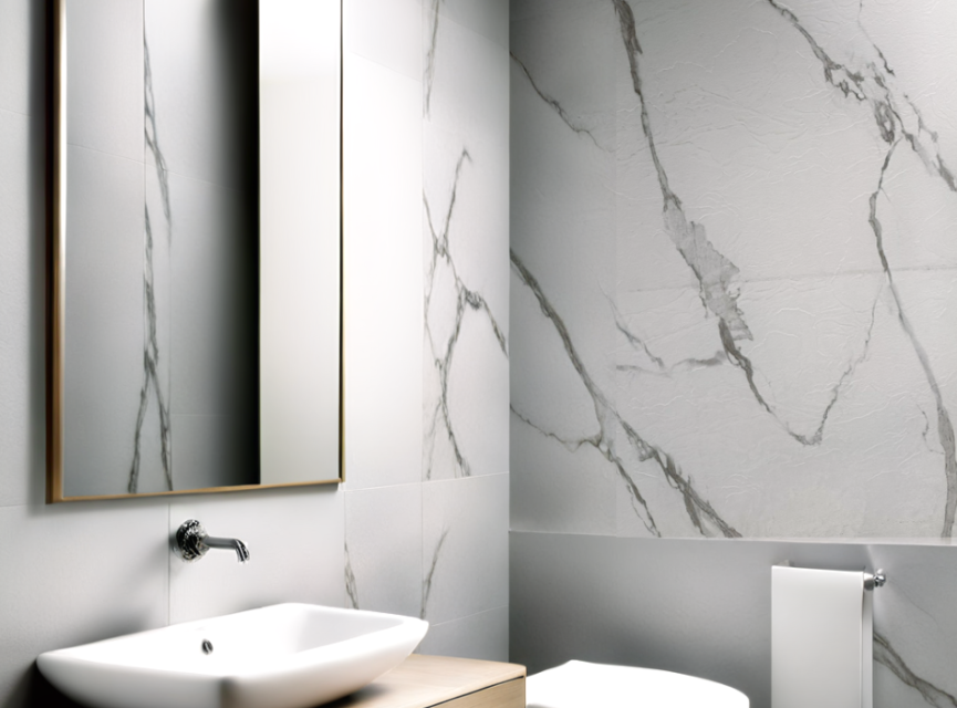 Oppio €84 PER PANEEL - PVC Wandpaneel MAT Calacatta Marmer Wit / Grijs - 120x280x0,3 cm