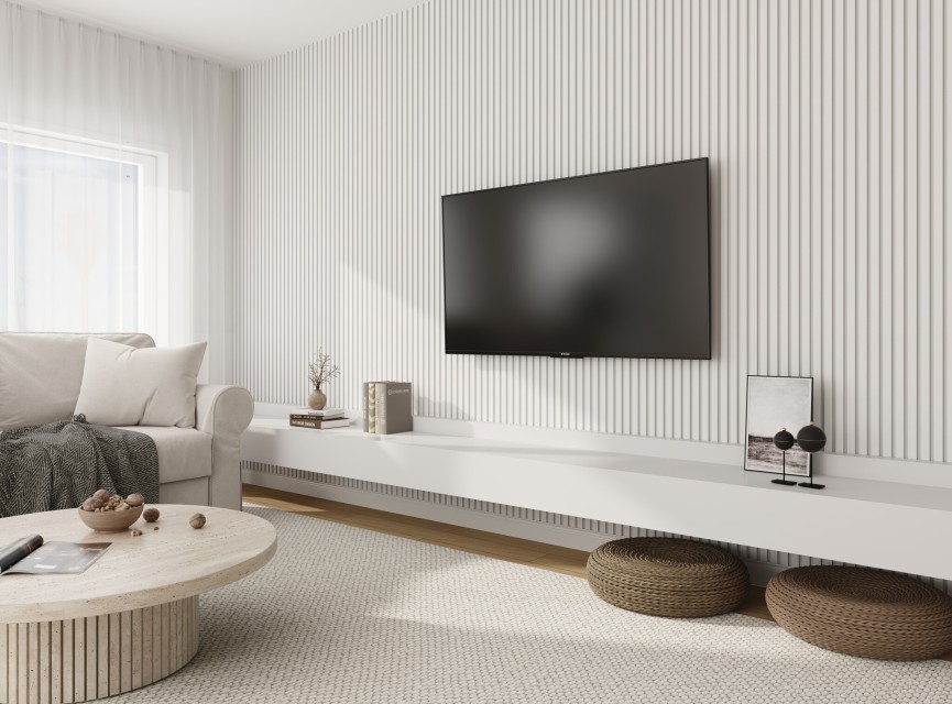 €37 PER PANEEL - 260x60 cm Wit Akoestische wand panelen lattenwand met Witte Vilt