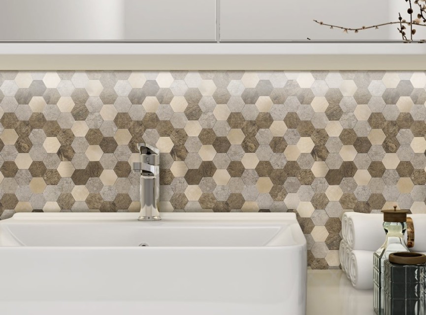 Oppio XL Bruin-Koper MIX HEXAGON - Zelfklevend Mozaiek 288x280x4mm