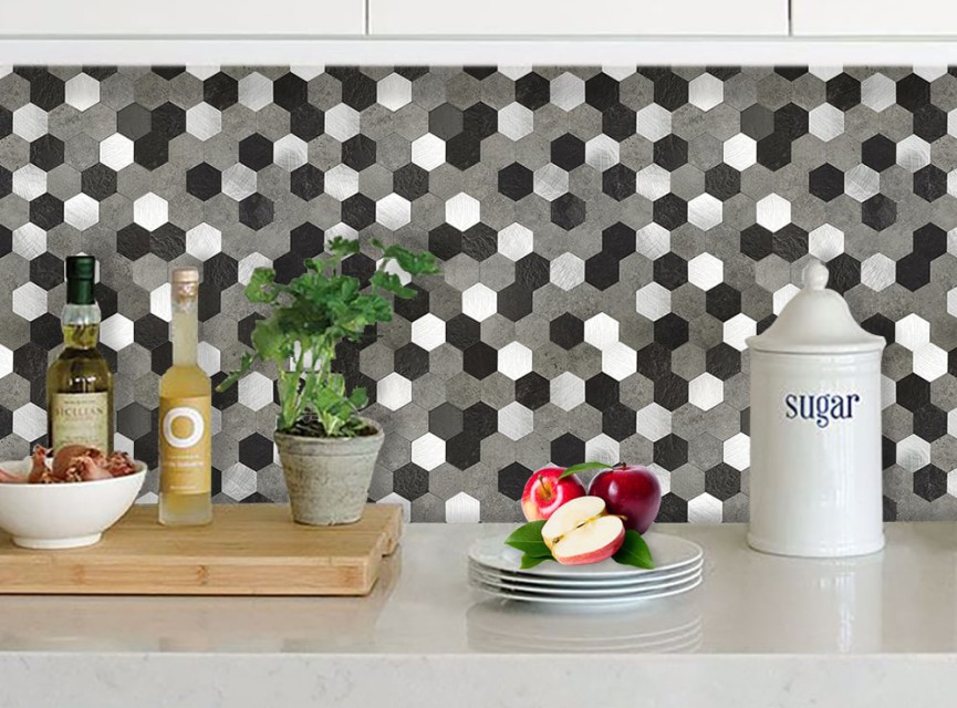 Oppio XL Grijs-Zwart MIX HEXAGON - Zelfklevend Mozaiek 288x280x4mm