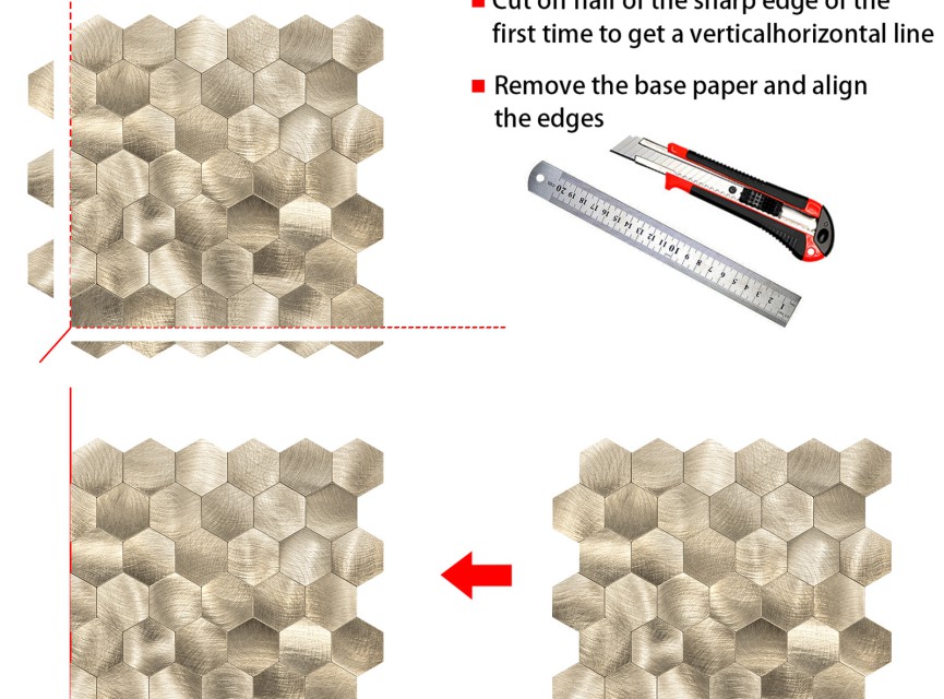 Oppio XL Geborsteld Goud HEXAGON - Zelfklevend Mozaiek 290x288mm