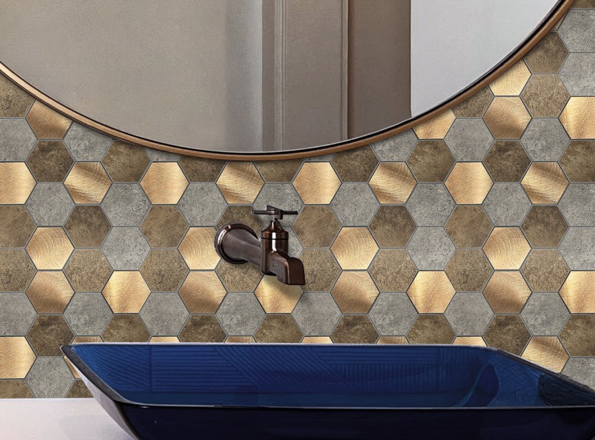 Oppio Koper XL Taupe Grijs HEXAGON - Zelfklevend Mozaiek 29.2x25.4x4mm