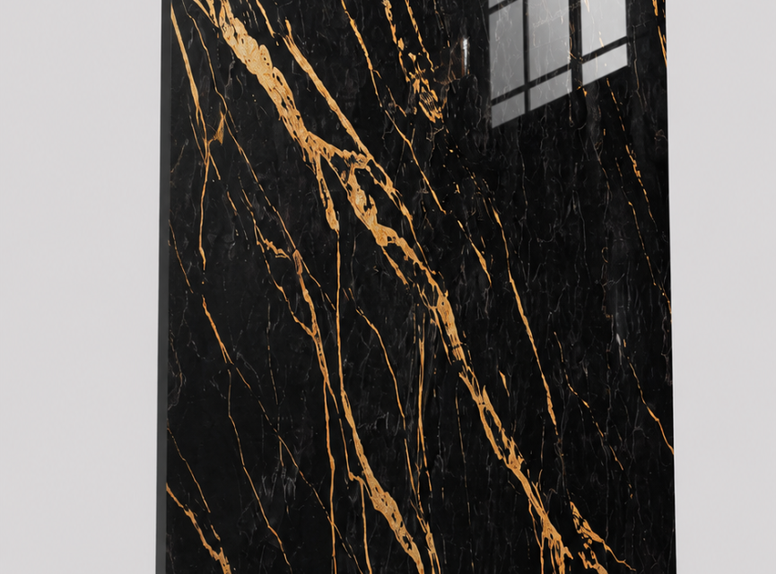 Oppio €67 PER PANEEL - PVC Wandpaneel Ceasar Black / Zwart Goud Hoogglans - 120x280x0,3 cm