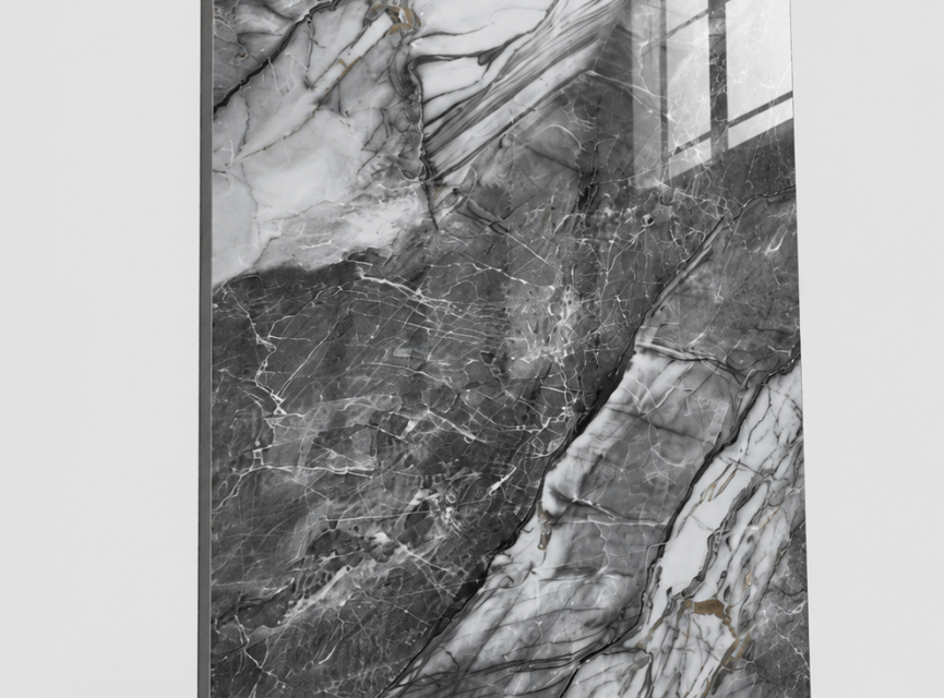 Oppio €69 PER PANEEL - PVC Wandpaneel Grijs Steen Marmerlook Hoogglans - 120x280x0,3 cm