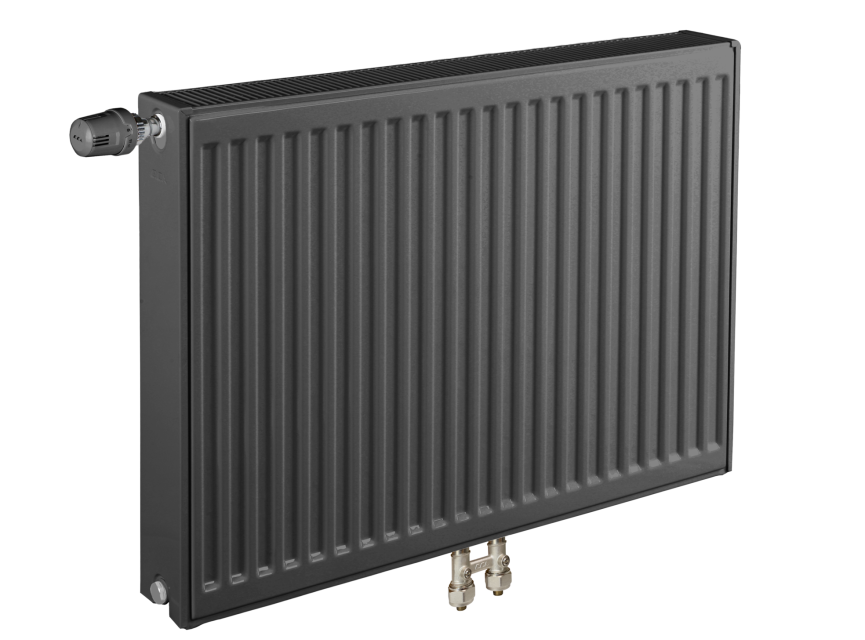 50x120 cm Type 22 - 2239 Watt - ECA Paneelradiator Compact 8 geribbelde voorzijde - Mat Zwart (Ral 9005)