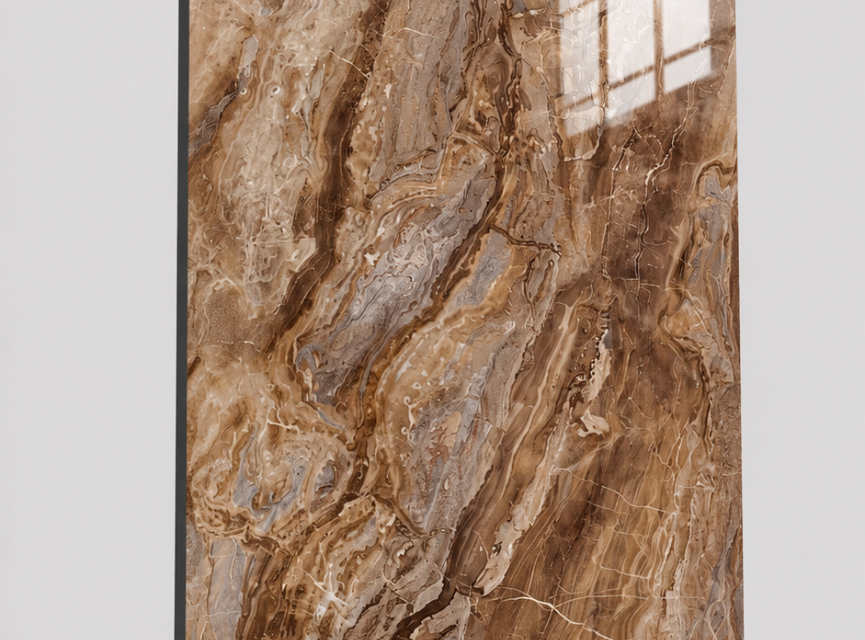 Oppio €67 PER PANEEL - PVC Wandpaneel Milos Bruin Hoogglans - 120x280x0,3 cm
