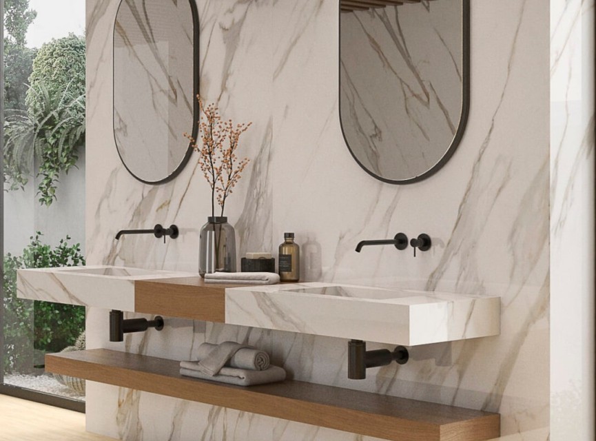 Oppio €49 PER PANEEL - PVC Wandpaneel Calacatta Gold Hoogglans - 120x280x0,3 cm