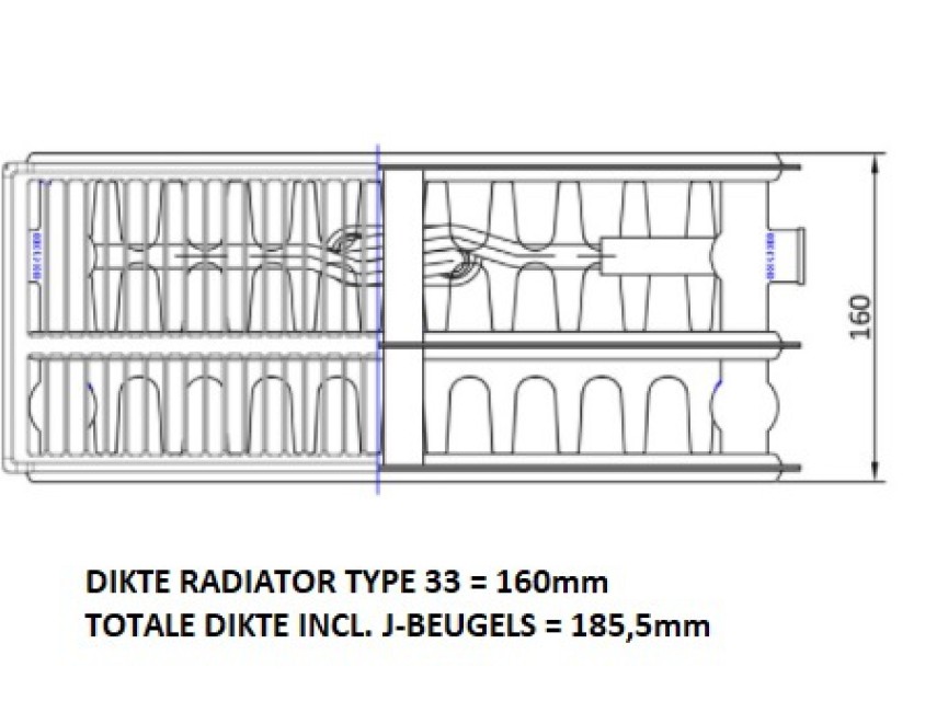 50x80 cm Type 33 - 2203 Watt - ECA Paneelradiator Compact 8 vlakke voorzijde - Mat Zwart (Ral 9005)