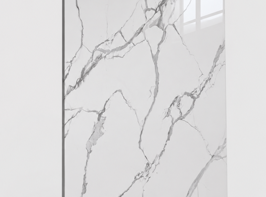 €49 PER PANEEL - 120x280x0,3 cm - PVC Wandpaneel Calacatta Marmer Wit / Grijs Hoogglans