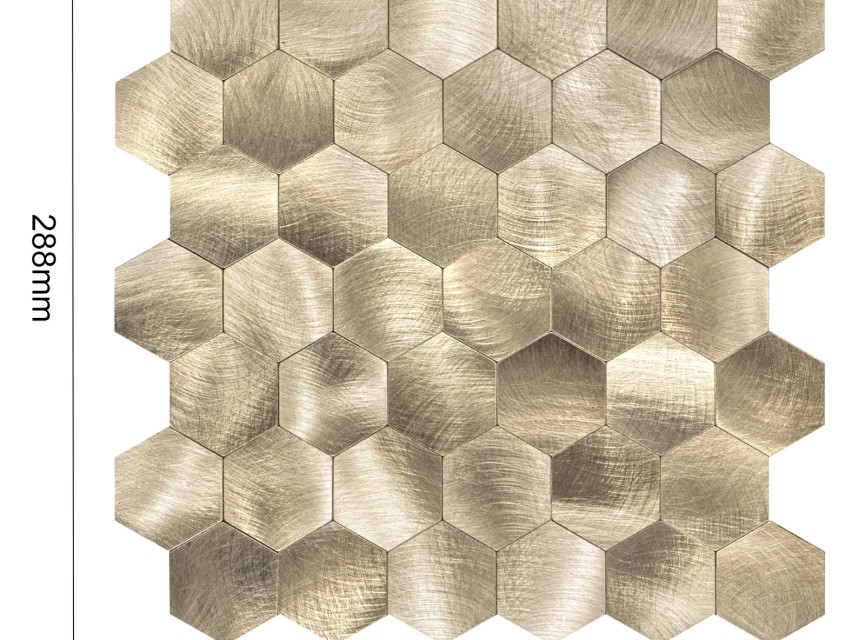 Oppio XL Geborsteld Goud HEXAGON - Zelfklevend Mozaiek 290x288mm