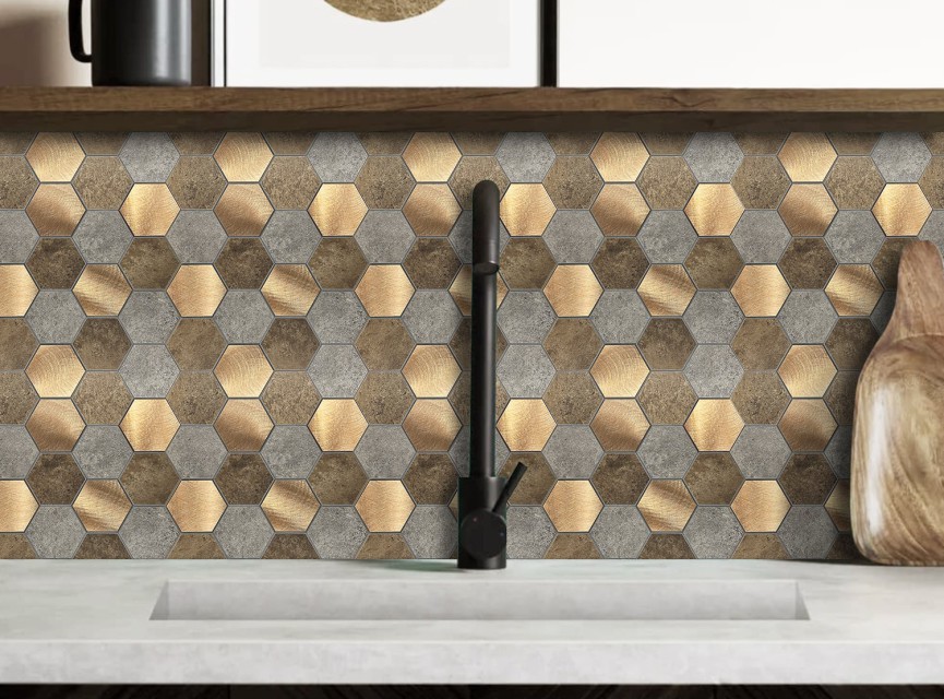 Oppio Koper XL Taupe Grijs HEXAGON - Zelfklevend Mozaiek 29.2x25.4x4mm