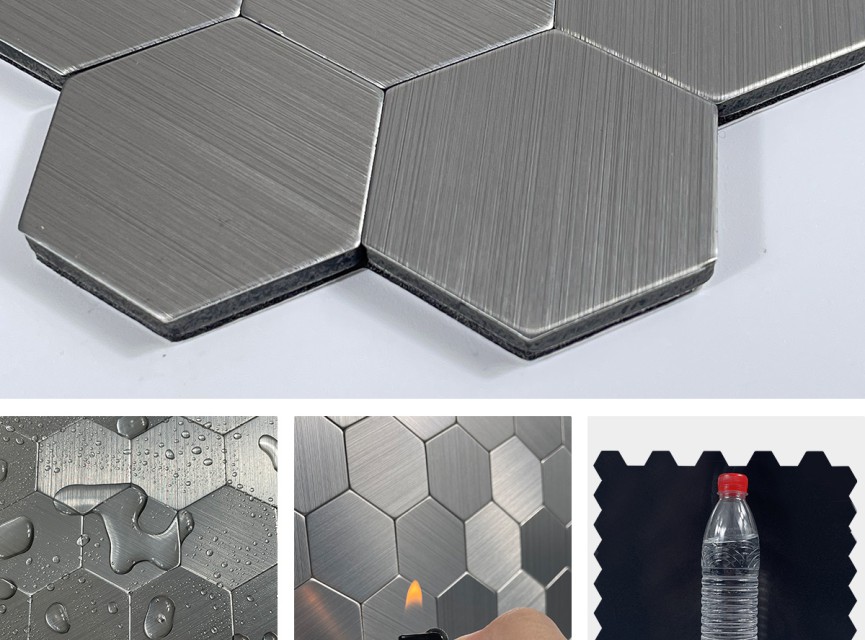 Oppio Geborsteld Zilver HEXAGON - Zelfklevend Mozaiek 291x286x4mm