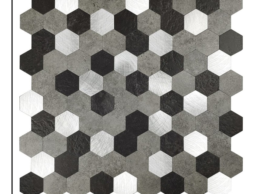 Oppio XL Grijs-Zwart MIX HEXAGON - Zelfklevend Mozaiek 288x280x4mm