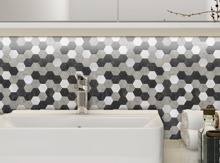 Oppio XL Grijs-Zwart MIX HEXAGON - Zelfklevend Mozaiek 288x280x4mm